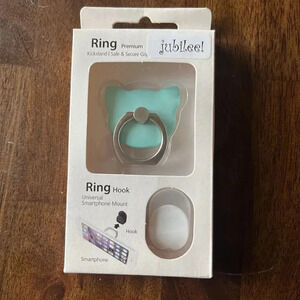 Cat Shaped Cell Phone Ring Holder Stand Hook Kickstand Blue Rotates 360 NIB